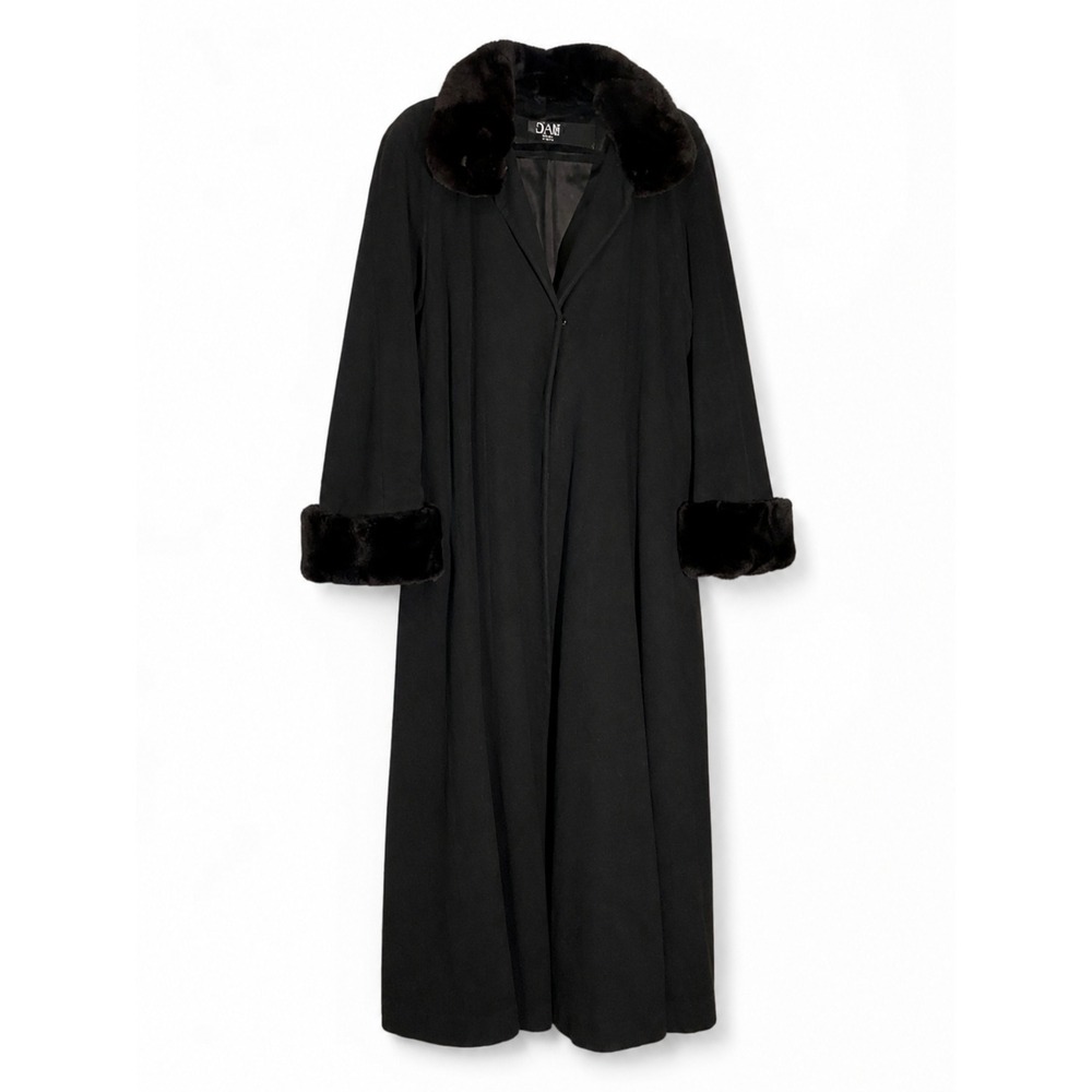 Vintage Searle Cashmere Wool Long Maxi Coat Real Fur Collar Cuffs Black Winter